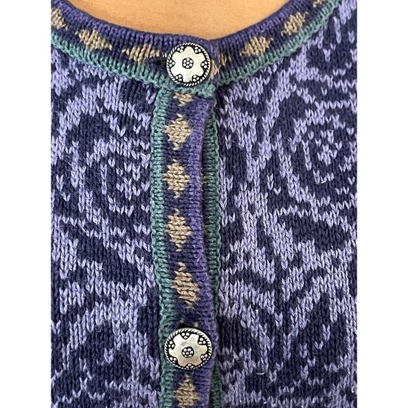 Nomadic Traders Sz M Floral Cardigan Sweater Purple Ramie Cottage Vintage Nordic - Picture 5 of 13